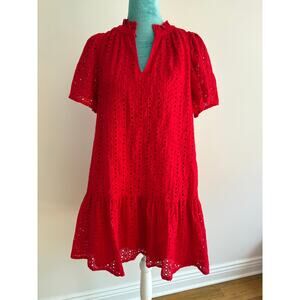 Sugarlips Red Cotton Eyelet Ruffle Mini Dress Boho Romantic Coquette Small